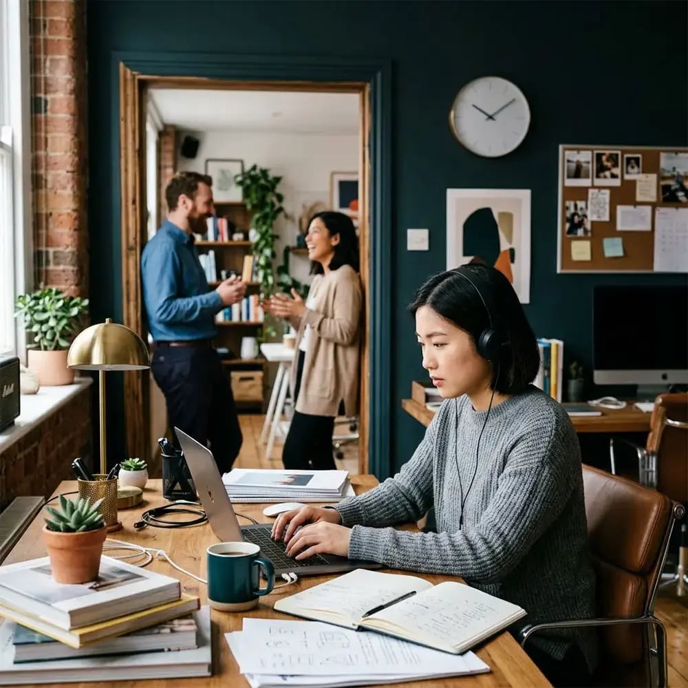 共享辦公空間裡一名女子在工作