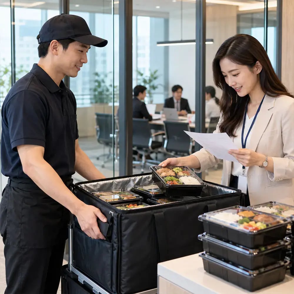高雄商務餐盒配送到辦公室,由企業人員現場確認餐點與訂單內容